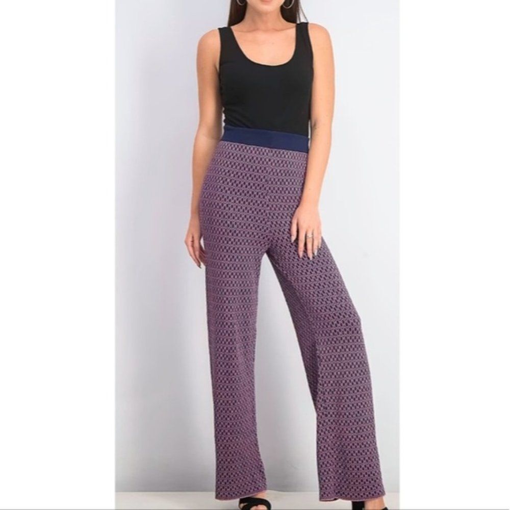 MANGO  Premium high waisted wide leg knit pants purple small